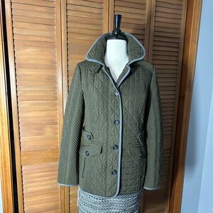 Liverpool Jeans Company Quilted Olive Green Utility Jacket with Gray Piping